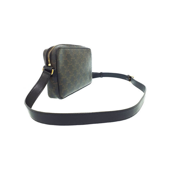 Celine Triomphe Messenger Bag Shoulder Canvas Leather Black Brown - Picture 2 of 9